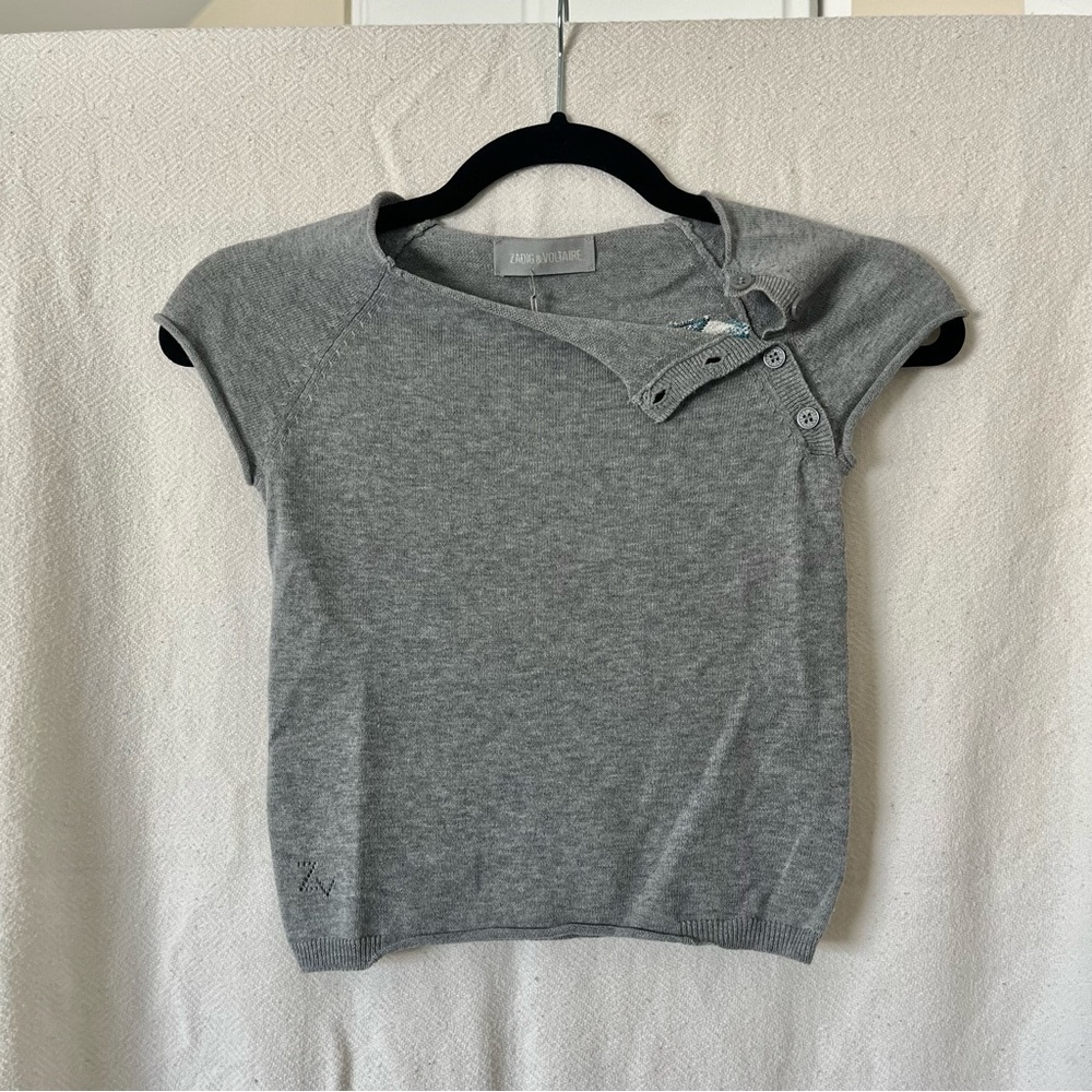 NWT Zadig & Voltaire Gray Butterfly Embroidered Button Shirt Top XS